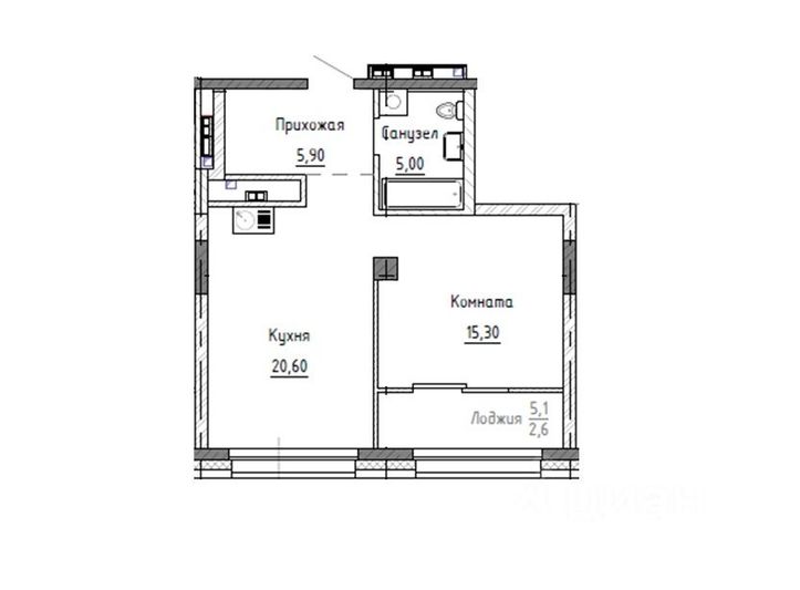 Продажа 1-комнатной квартиры 49,5 м², 5/15 этаж