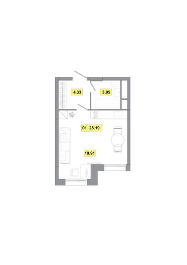 Продажа 1-комнатной квартиры 28,2 м², 4 этаж