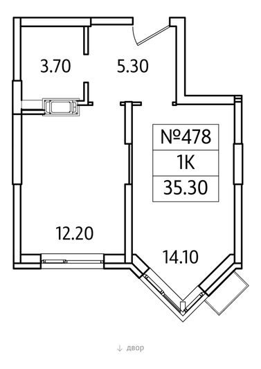 Продажа 1-комнатной квартиры 35,3 м², 20/25 этаж
