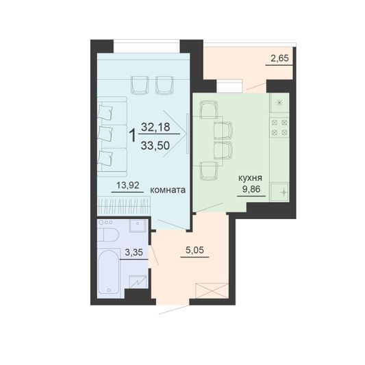 Продажа 1-комнатной квартиры 33,5 м², 11/20 этаж