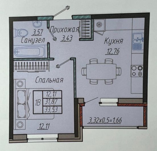 Продажа 1-комнатной квартиры 35 м², 3/9 этаж