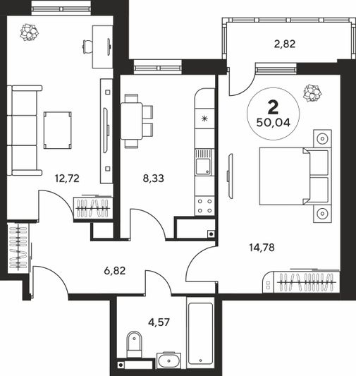 Продажа 2-комнатной квартиры 50 м², 21 этаж