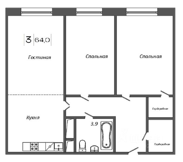 Продажа 3-комнатной квартиры 64,3 м², 25/25 этаж