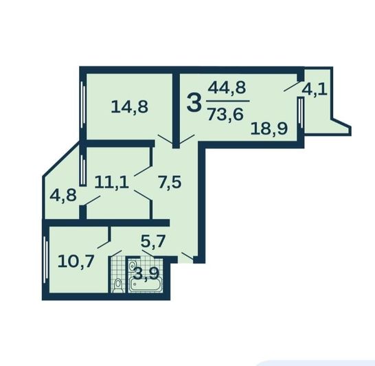 Продажа 3-комнатной квартиры 74 м², 2/17 этаж