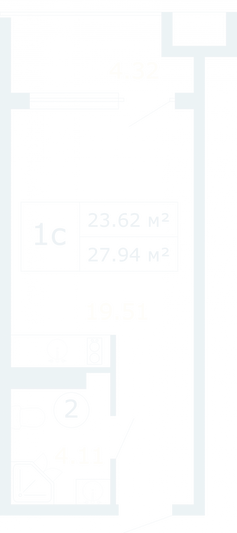Продажа квартиры-студии 27,9 м², 1/12 этаж