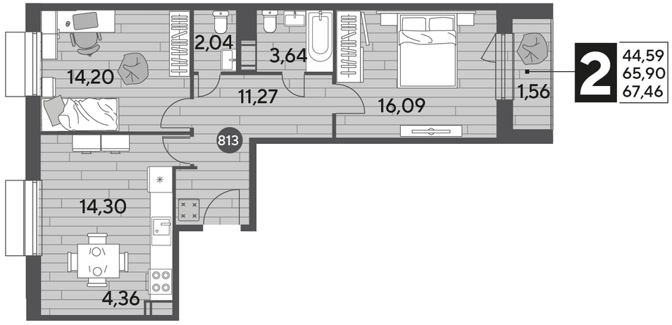 Продажа 2-комнатной квартиры 67,5 м², 10/12 этаж