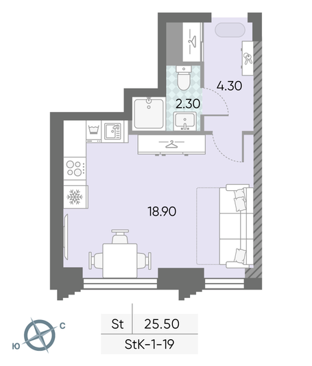 Продажа квартиры-студии 25,5 м², 19/58 этаж