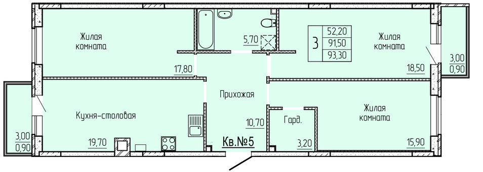 Продажа 3-комнатной квартиры 93,6 м², 2/4 этаж