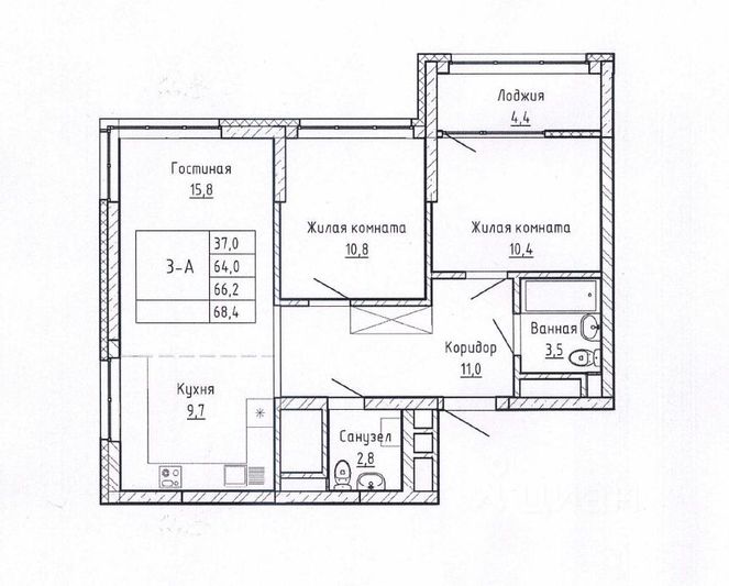 Продажа 3-комнатной квартиры 64,8 м², 14/16 этаж