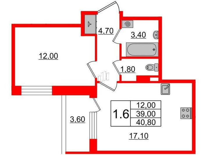 Продажа 1-комнатной квартиры 39 м², 4/4 этаж