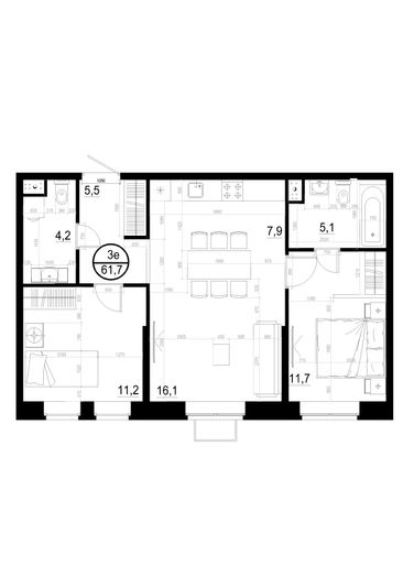 Продажа 3-комнатной квартиры 61,7 м², 2/19 этаж