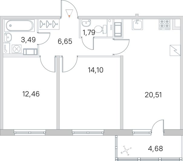 Продажа 2-комнатной квартиры 60,4 м², 5/5 этаж