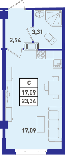 Продажа квартиры-студии 25,3 м², 1/18 этаж