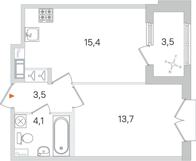 Продажа 1-комнатной квартиры 38,5 м², 2/4 этаж