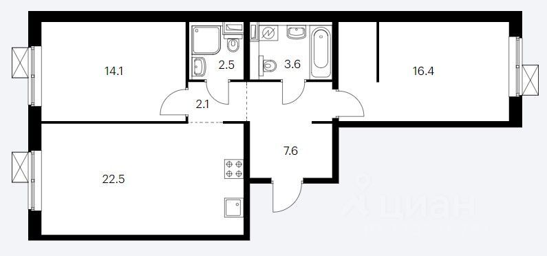 Продажа 3-комнатной квартиры 70 м², 2/25 этаж