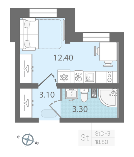 Продажа квартиры-студии 18,8 м², 2/25 этаж