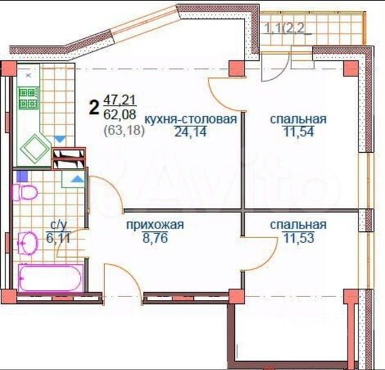 Продажа 3-комнатной квартиры 62 м², 9/16 этаж