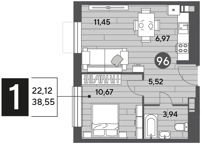 Продажа 1-комнатной квартиры 38,5 м², 4/10 этаж