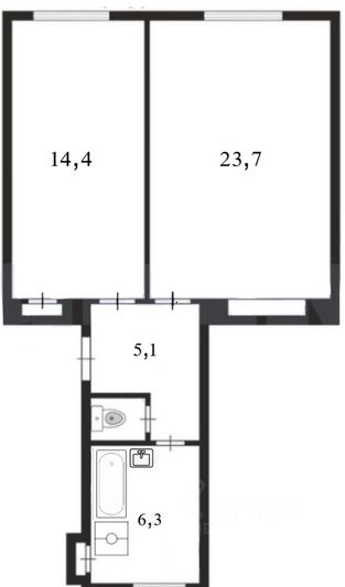 Продажа 2-комнатной квартиры 51,5 м², 1/5 этаж