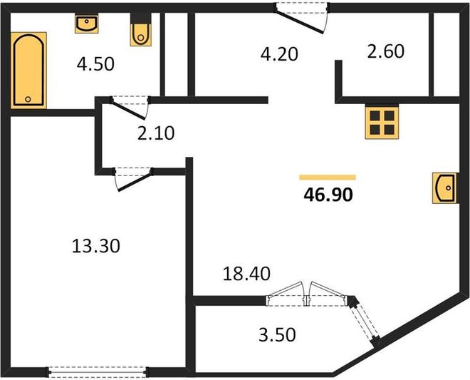 Продажа 1-комнатной квартиры 46,9 м², 4/25 этаж