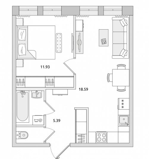 Продажа 1-комнатной квартиры 40,3 м², 4/4 этаж