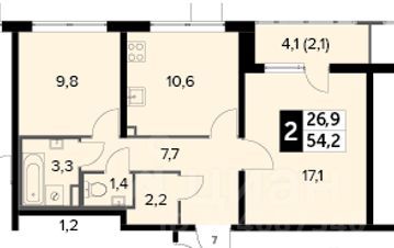 Продажа 2-комнатной квартиры 54 м², 3/25 этаж