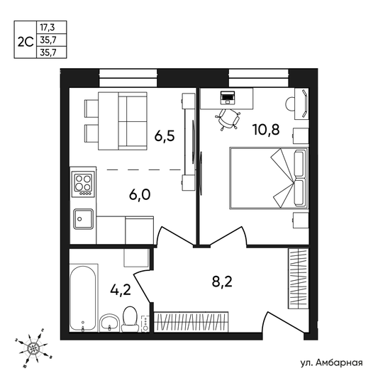 Продажа 2-комнатной квартиры 35,7 м², 1/9 этаж