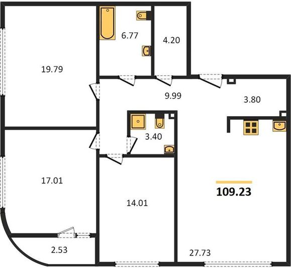 Продажа 3-комнатной квартиры 109,2 м², 9/26 этаж