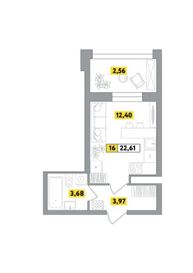 Продажа квартиры-студии 22,6 м², 7 этаж