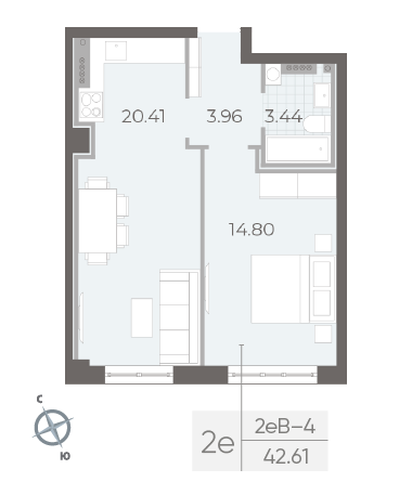 Продажа 1-комнатной квартиры 42,6 м², 4/8 этаж
