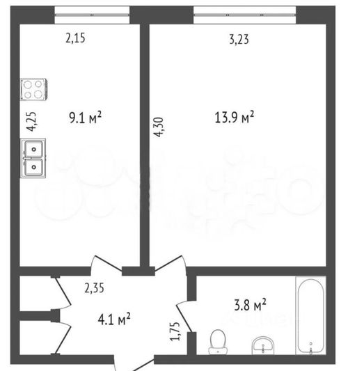 Продажа 1-комнатной квартиры 32,9 м², 2/5 этаж