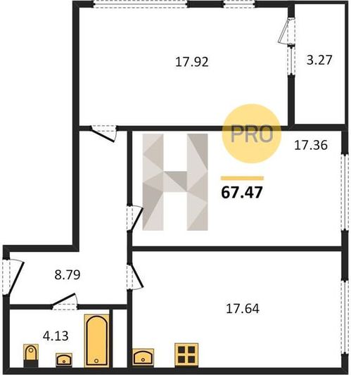 Продажа 2-комнатной квартиры 66,4 м², 9/20 этаж