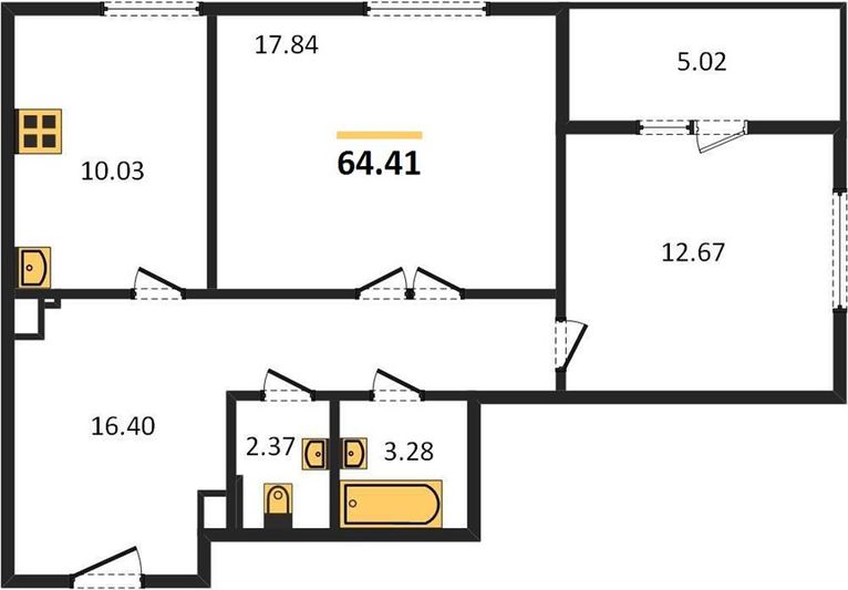 Продажа 2-комнатной квартиры 64,4 м², 17/25 этаж
