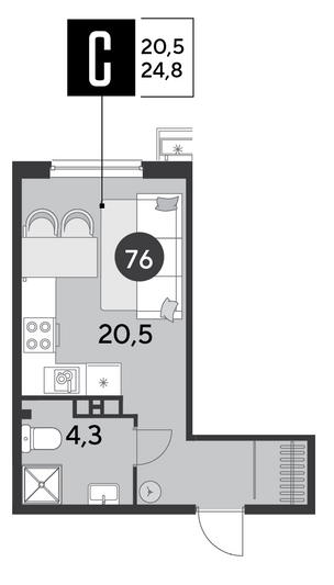 Продажа квартиры-студии 24,8 м², 9/16 этаж