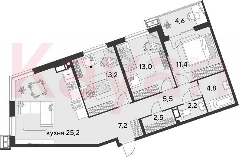 Продажа 4-комнатной квартиры 85 м², 12/18 этаж