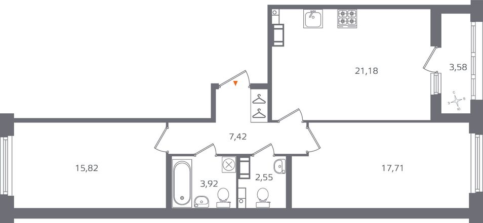 Продажа 2-комнатной квартиры 70,4 м², 7/10 этаж