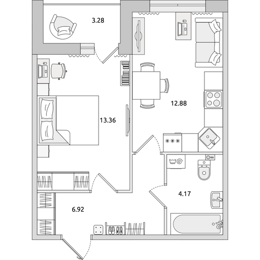 Продажа 1-комнатной квартиры 40,6 м², 9/14 этаж