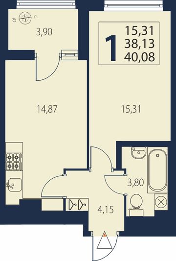 Продажа 1-комнатной квартиры 40,1 м², 9/27 этаж