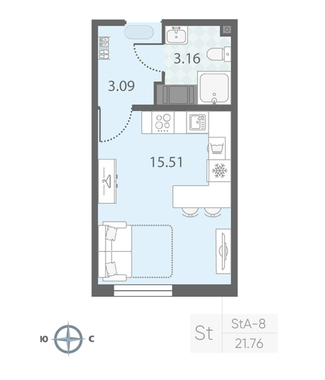 Продажа квартиры-студии 21,8 м², 13/23 этаж