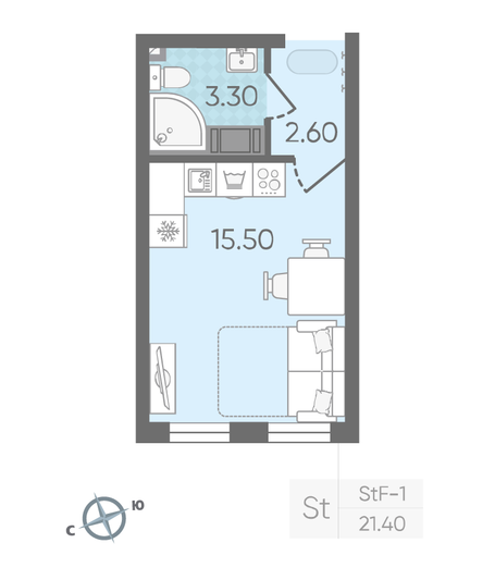 Продажа квартиры-студии 21,4 м², 17/25 этаж