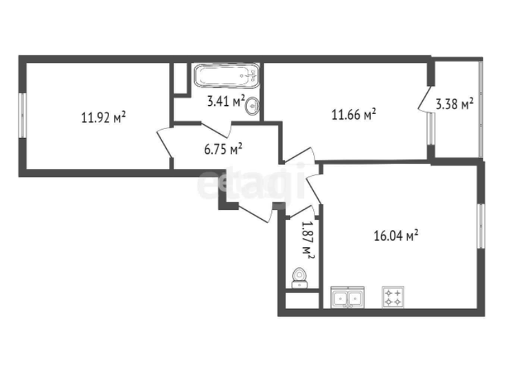 Продажа 2-комнатной квартиры 51,5 м², 3/24 этаж