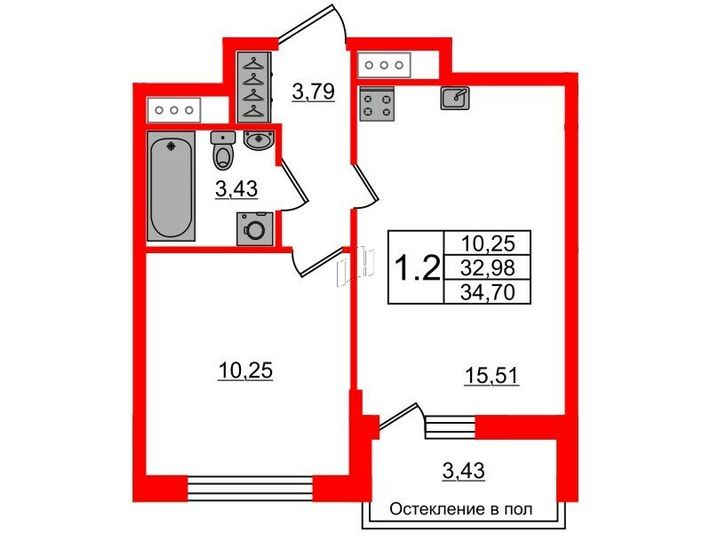 Продажа 1-комнатной квартиры 33 м², 11/12 этаж