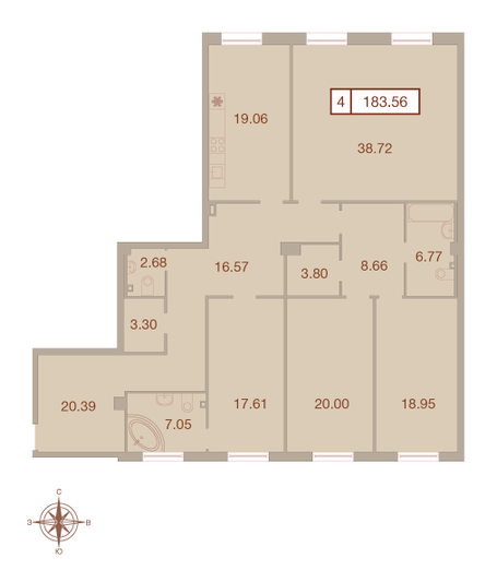 Продажа 4-комнатной квартиры 183,7 м², 1/9 этаж