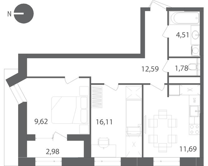 Продажа 2-комнатной квартиры 57,8 м², 14/22 этаж