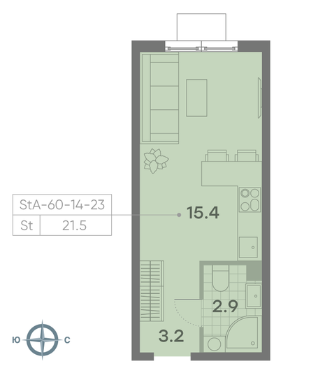 Продажа квартиры-студии 21,5 м², 14/23 этаж