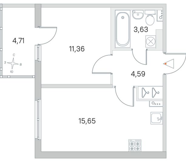 Продажа 1-комнатной квартиры 36,6 м², 2/4 этаж