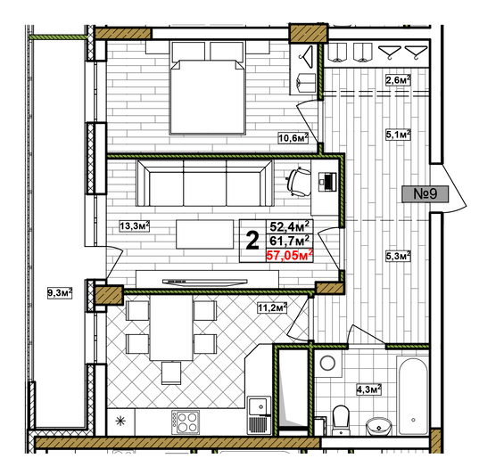 Продажа 2-комнатной квартиры 57 м², 2/17 этаж