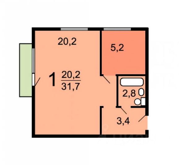Продажа 1-комнатной квартиры 31,7 м², 4/5 этаж