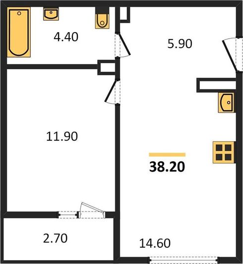 Продажа 1-комнатной квартиры 38,2 м², 1/29 этаж