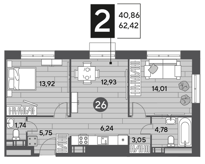 Продажа 2-комнатной квартиры 62,4 м², 7/9 этаж